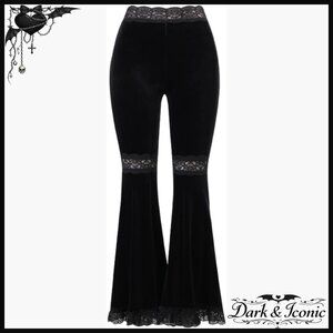Velvet Flared Palazzo Pants High Rise Pull On Gothic Punk Boho Style